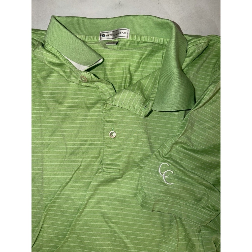 Peter Pillar Men's XL Classic Collision Green White Striped Polo Shirt